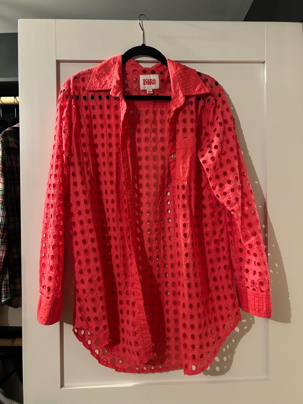 SOLID & STRIPED Coral Eyelet Swim Coverup Shirt